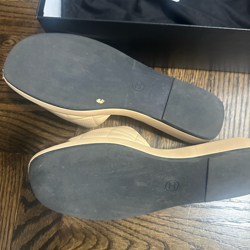 Chanel Cambon Beige Quilted Slides with Black Interlocking CC in Black - Picture 6 of 10